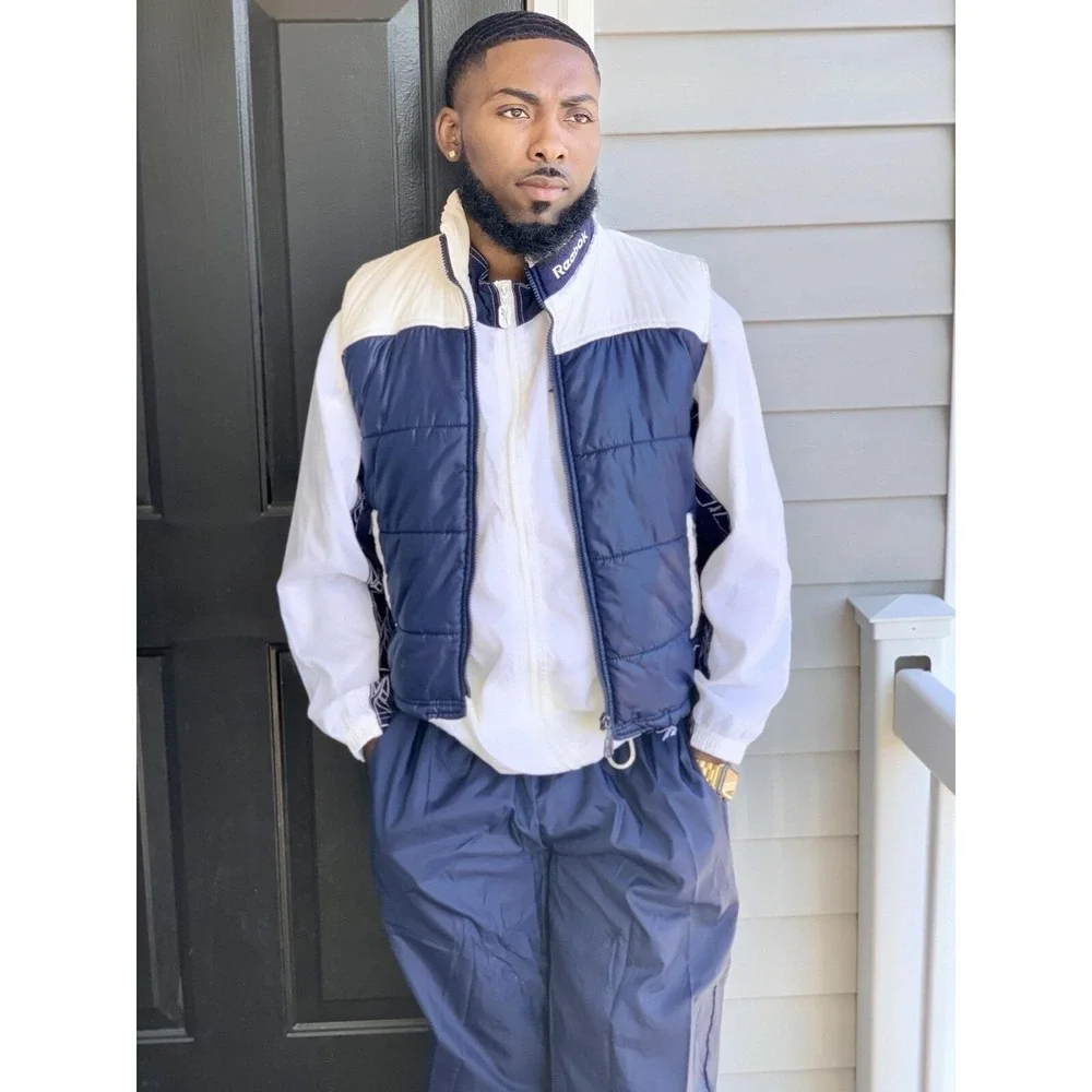 Vintage Blue 90s 3 piece Reebok set‎ puffer jacket vest pants Windbreaker